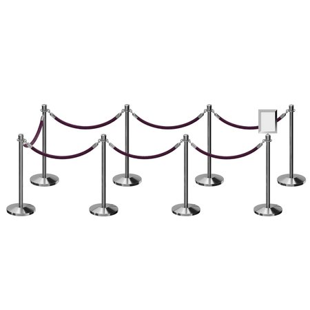 MONTOUR LINE Stanchion Post & Rope Kit PolSteel 8CrownTop 7Purple Rope 85x11VSign C-Kit-7-PS-CN-1-Tapped-1-8511-V-7-PVR-PE-PS